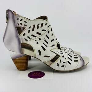 L'Artiste Spring Step Women's Icon Off White Leaf Bootie Sandals Size 40 EU/9 US